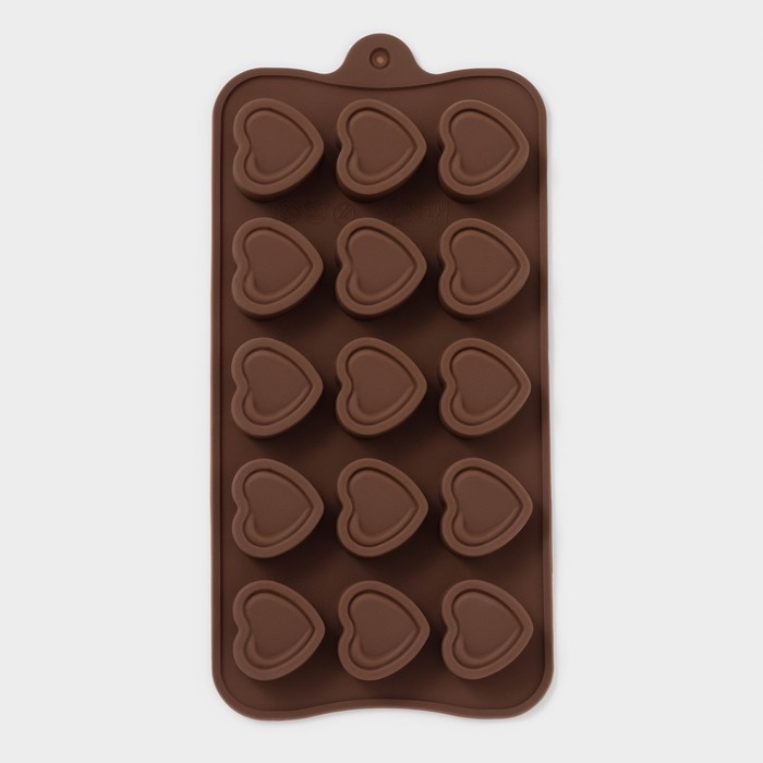 Форма для конфет и шоколада Доляна «Сердце», силикон, 21×10×1,5 см, 15 ячеек (2,9×2,7 см), цвет коричневый Форма для конфет и шоколада Доляна «Сердце», силикон, 21×10×1,5 см, 15 ячеек (2,9×2,7 см), цвет коричневый