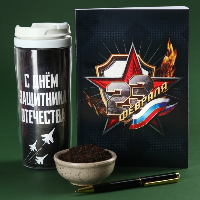 Набор &laquo;Лучшему защитнику&raquo;: чай чёрный 20 г. термостакан 350 мл., ежедневник 80 листов, ручка