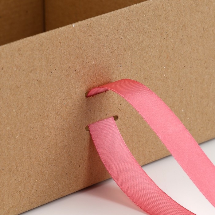 Коробка подарочная складная, упаковка, &laquo;Крафт, розовая лента&raquo;, 22 х 16.5 х 10 см