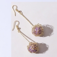 Серьги висячие &laquo;Шар плетёный&raquo;, цвет сиреневый в золоте, 6,5 см