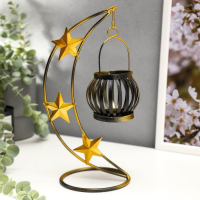 Подсвечник металл, на 1 свечу "Звёзды" чёрная с золотом 24,5х11х11 см Подсвечник металл, на 1 свечу "Звёзды" чёрная с золотом 24,5х11х11 см