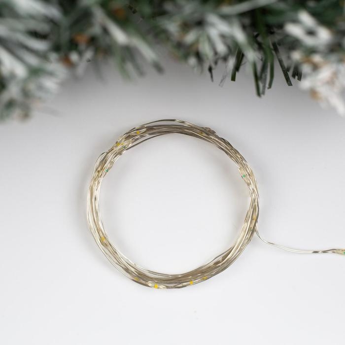 Гирлянда &laquo;Нить&raquo; 2 м роса, IP20, серебристая нить, 20 LED, свечение тёплое белое, USB