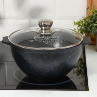 Казан &laquo;Гранит Stаr&raquo;, 4 л, стеклянная крышка, литые ручки, антипригарное покрытие, тёмно-синий