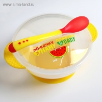 Набор для кормления &laquo;За маму и папу&raquo;, 3 предмета: миска 350 мл на присоске, крышка, ложка, цвет МИКС