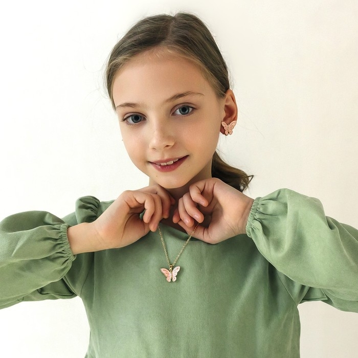 Набор &laquo;Выбражулька&raquo; 2 предмета: клипсы, кулон, бабочки весенние, цвет розовый в золоте