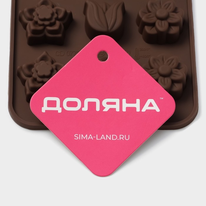 Форма для конфет и шоколада Доляна &laquo;Поляна&raquo;, силикон, 20,5&times;10,5&times;1,5 см, 15 ячеек (2,3&times;2,3 см), цвет коричневый