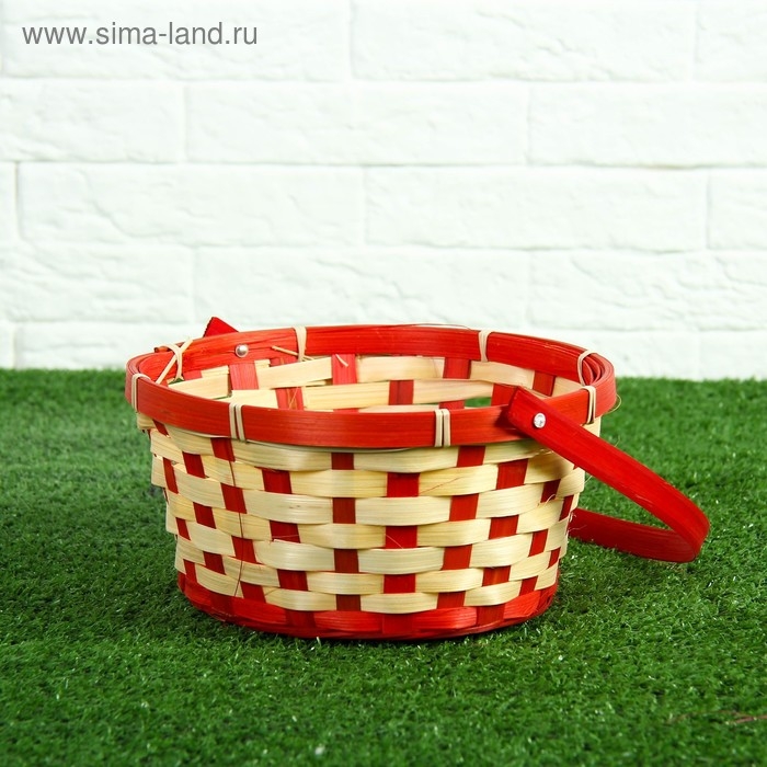 Корзина плетеная, бамбук, 21х21х10/24 см, красная