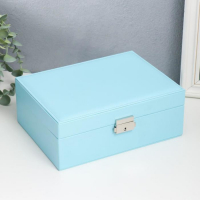 Шкатулка кожзам для украшений "Голубая матовая" 9х23х17 см Шкатулка кожзам для украшений "Голубая матовая" 9х23х17 см