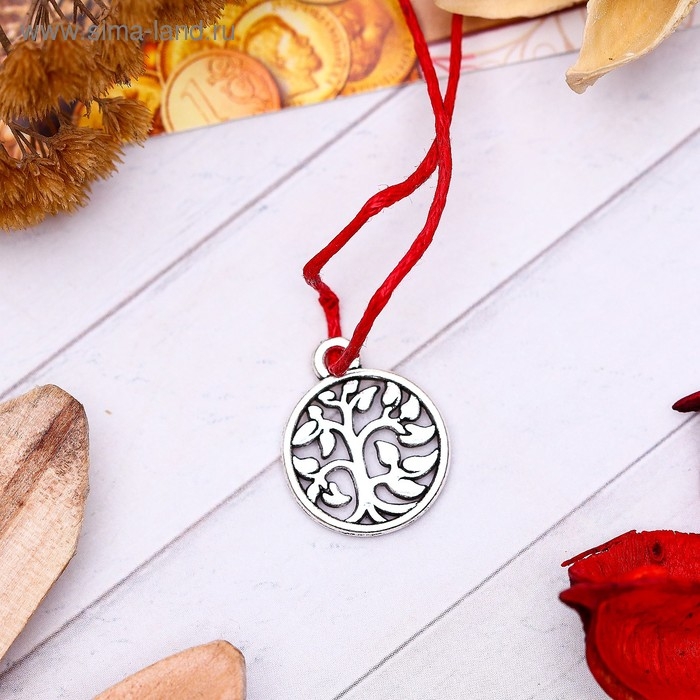 Браслет-оберег &laquo;Красная нить&raquo; денежное дерево, цвет чернёное серебро, 20 см