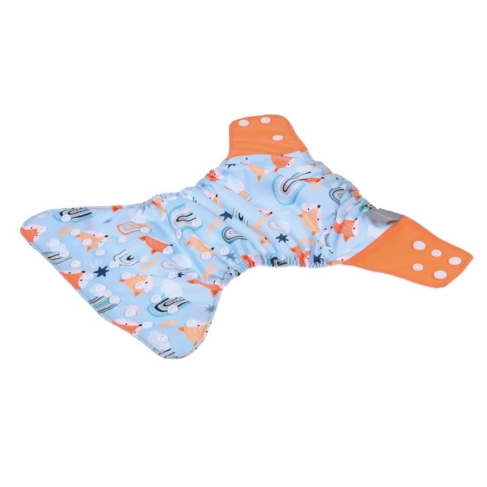 Многоразовый подгузник &laquo;Лисички&raquo;, 3-15 кг, цвет голубой, оранжевый, Крошка Я