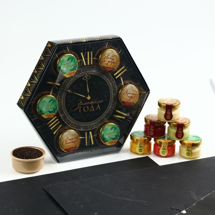 Подарочный набор &laquo;Золотого года&raquo;: чай с ванилью и карамелью 50 г., крем-мёд (6 шт. x 30 г.)