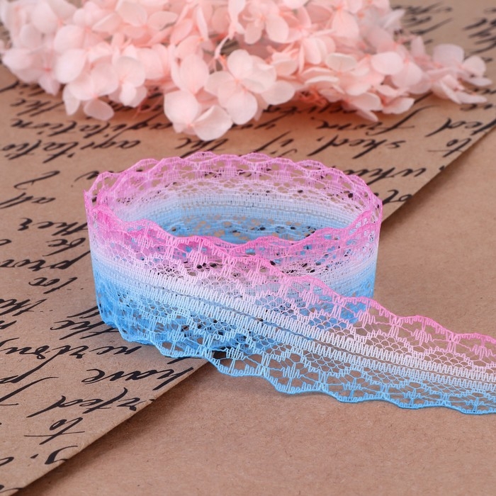 Кружево капроновое «Градиент», 28 мм × 10 ± 1 м, цвет розовый/голубой №5 Кружево капроновое «Градиент», 28 мм × 10 ± 1 м, цвет розовый/голубой №5