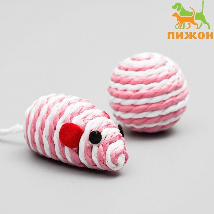 Набор игрушек для кошек: мышь 5 см и шар 4 см, микс цветов Набор игрушек для кошек: мышь 5 см и шар 4 см, микс цветов