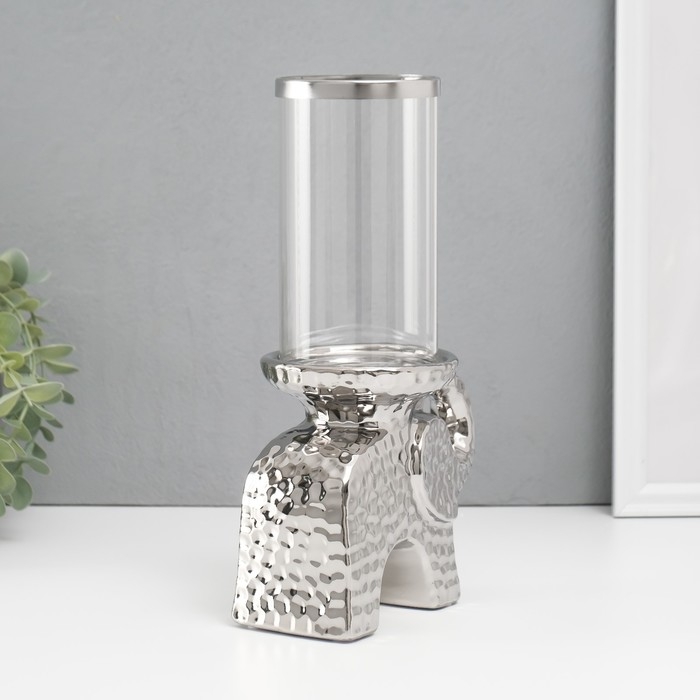 Подсвечник керамика, стекло на 1 свечу "Слон" d=8 см серебро 16х10х27 см