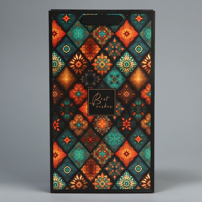 Пакет подарочный под две бутылки, упаковка, &laquo;Best wishes&raquo;, 35 х 20 х 9 см