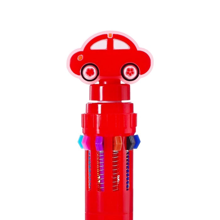 Многоцветная шариковая ручка Calligrata "Машинка-спиннер", автоматическая, 10-ти цветная, узел 0.7 мм, красная