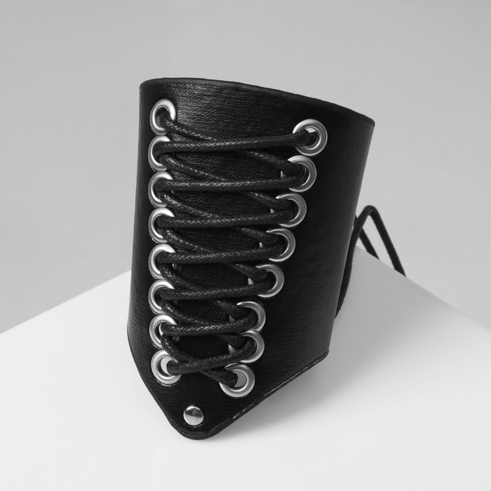 Браслет кожа &laquo;Манжета&raquo; на шнуровке, цвет чёрно-серебряный