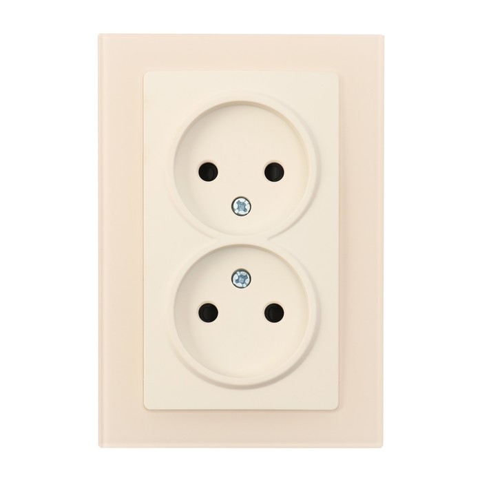 Розетка двухместная TOT Matte Glass, 10 А, скрытая, без з/к, стекло, бежевая Розетка двухместная TOT Matte Glass, 10 А, скрытая, без з/к, стекло, бежевая