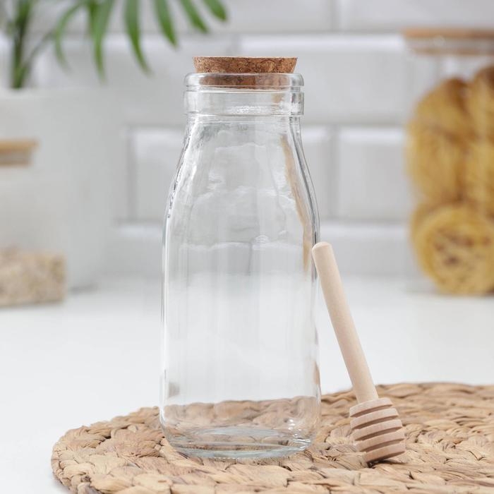 Ёмкость стеклянная для мёда и варенья с деревянной ложкой Доляна &laquo;Парфе&raquo;, 250 мл, 7&times;14 см