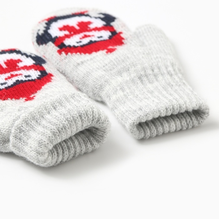 Новый год. Варежки двойные детские "Пингвин", цвет серый, р-р 16