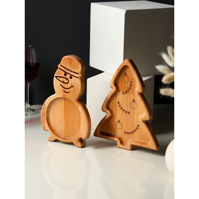 Подарочный набор посуды Adelica &laquo;С Новым годом&raquo;, менажницы деревянные: снеговик 25&times;14 см, ёлка 25&times;20,5 см, магнит, в подарочной коробке