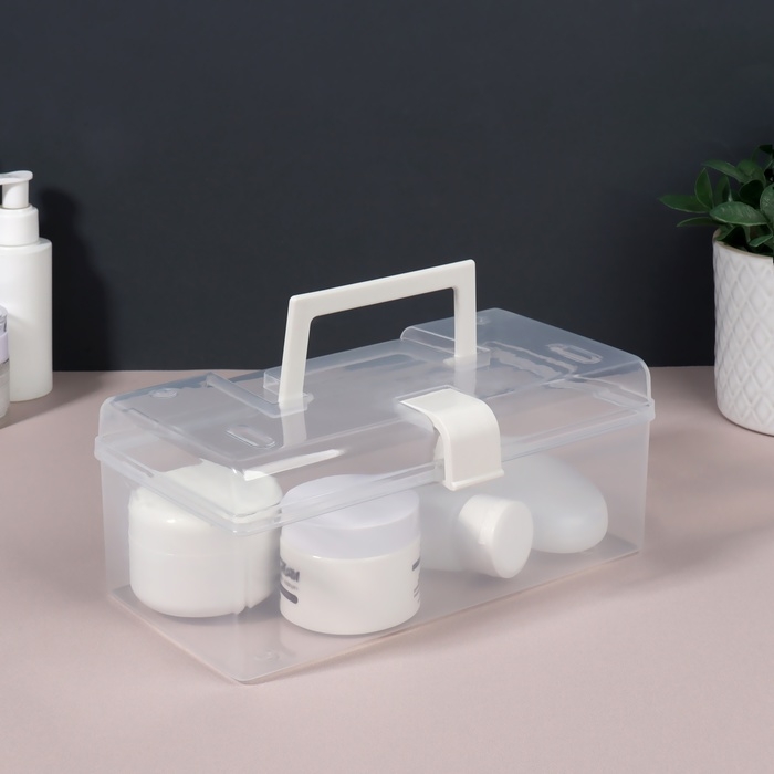 Органайзер для хранения, с крышкой, с ручкой, 23 × 13 × 9,5 см цвет прозрачный/белый Органайзер для хранения, с крышкой, с ручкой, 23 × 13 × 9,5 см цвет прозрачный/белый