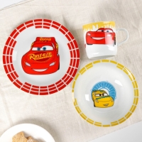 Набор посуды, 3 предмета: тарелка &Oslash; 16,5 см, миска &Oslash; 14 см, кружка 200 мл, Тачки