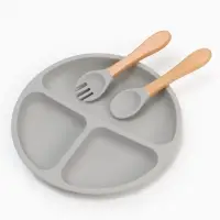 Тарелка детская секционная с ложкой и вилкой, 3 секции, серый, Mum&Baby