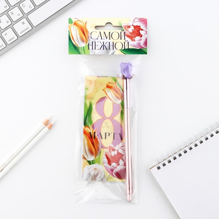 Набор &laquo;8 марта: Самой нежной&raquo;: блокнот 16 листов A7 и ручка пластик