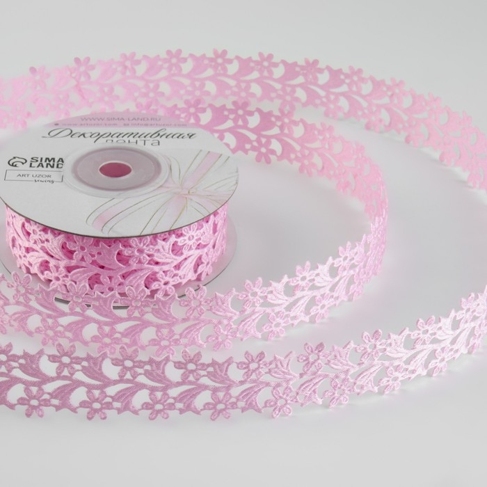 Лента фигурная &laquo;Ромашки&raquo;, 25 мм, 9 &plusmn; 0,5 м, цвет розовый