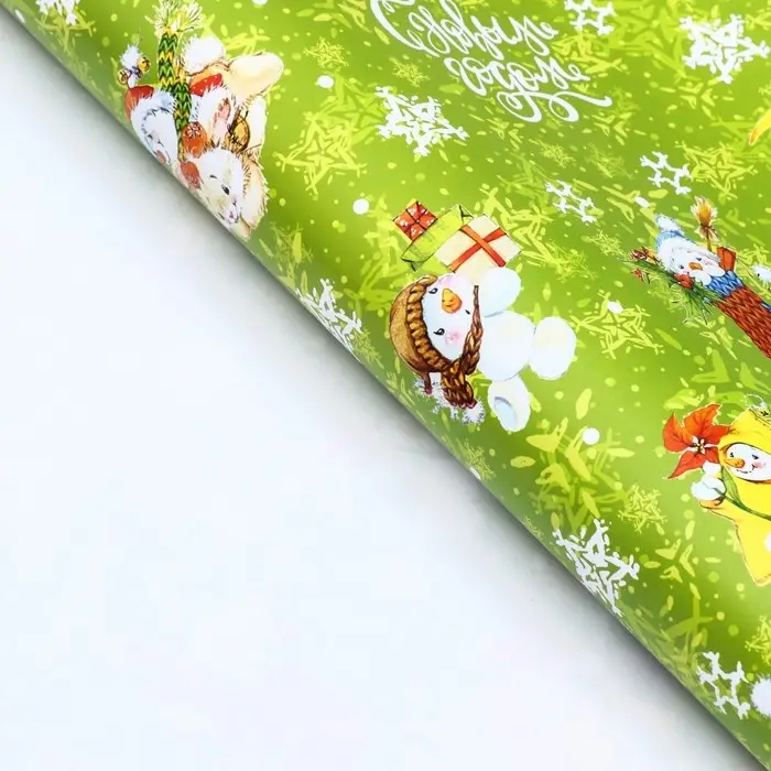 Бумага упаковочная новогодняя глянцевая &laquo;Снеговики&raquo;, 70&times;100 см