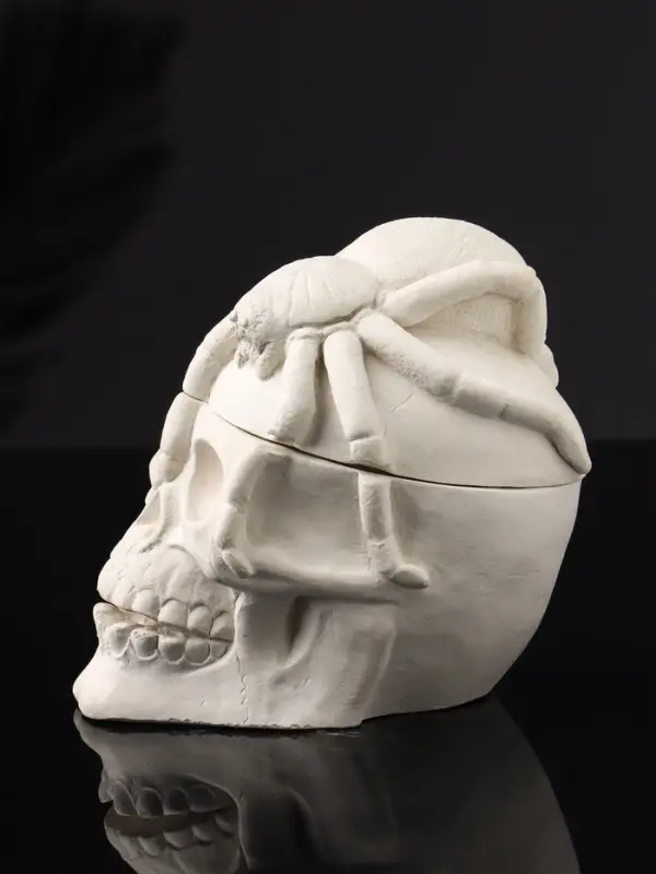 Шкатулка с крышкой "Череп" 10х9х8 см, натуральный, гипс