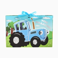 Пакет-коробка с тиснением, Синий трактор, 30х20х12 см Пакет-коробка с тиснением, Синий трактор, 30х20х12 см