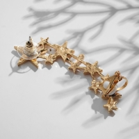 Серьга &laquo;Кафф&raquo; десять звёзд со стразами, цвет белый в золоте