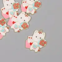 Декор для творчества металл, эмаль "Котик с букетом" 2,8х2,5 см