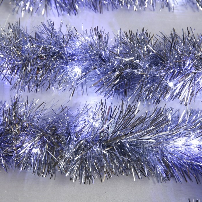 Гирлянда &laquo;Мишура&raquo; 1 м роса, IP20, серебристая нить, 22 LED, 6 слоёв, d=7 см, батарейки CR2032х2 (в комплекте), свечение белое