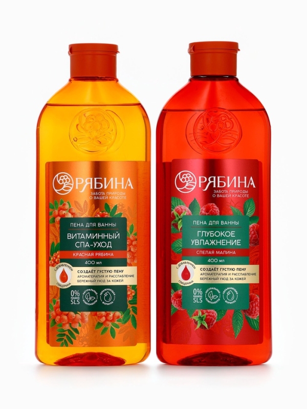 Пена для ванны, глубокое увлажнение, аромат малины, 400 мл, Рябина