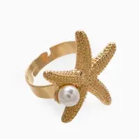 Кольцо "Морская звезда" с бусиной, безразмерное, цвет белый в золоте