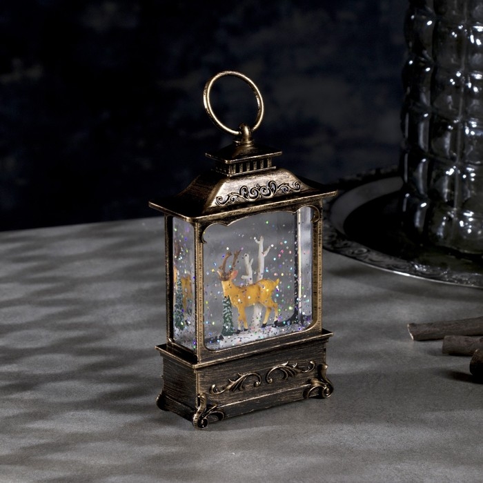 Светодиодная фигура &laquo;Фонарь с оленем&raquo; 7.6 &times; 13.5 &times; 3.2 см, пластик, блёстки, батарейки AG13х3 (в комплекте), свечение тёплое белое