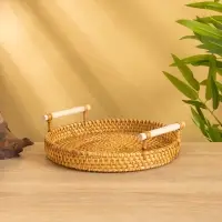 Поднос плетёный 22х22х3 см, ротанг