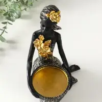 Подсвечник полистоун "Африканка в косынке с цветами" чёрный d=8 см 14х11,5х24,5 см