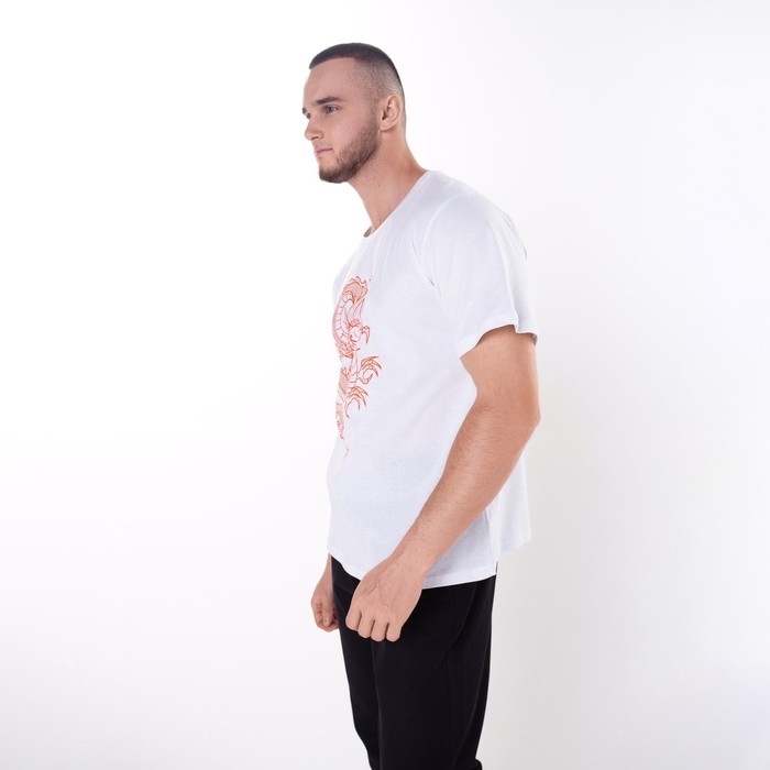 Футболка мужская &laquo;Дракон&raquo;, цвет белый/принт красный, размер 60