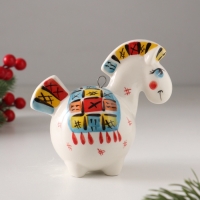 Ёлочный фарфоровый шар "Лошадь Пэчворк" /авторская роспись/, 11 см