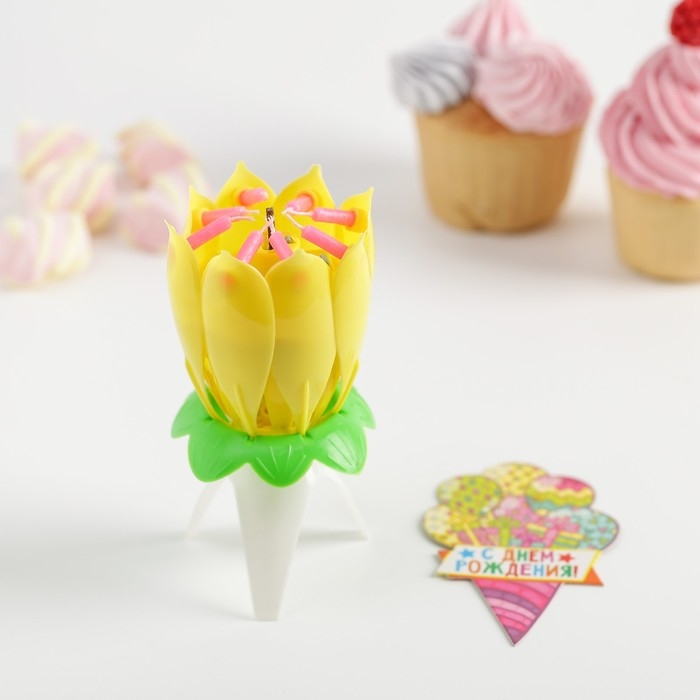 Свеча для торта музыкальная &laquo;Тюльпан&raquo;, жёлтая