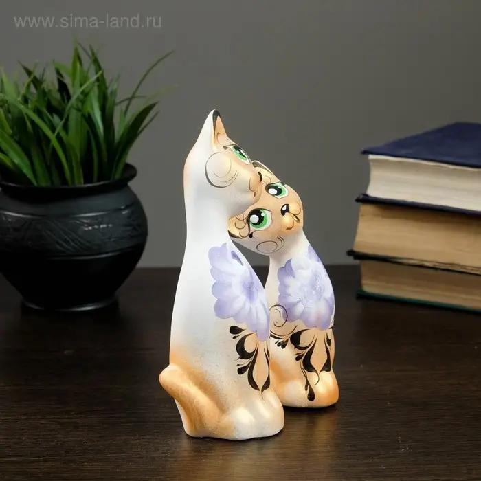 Фигура "Love Коты ушастые" 13х6х17 см белые/золото (набор 2шт)