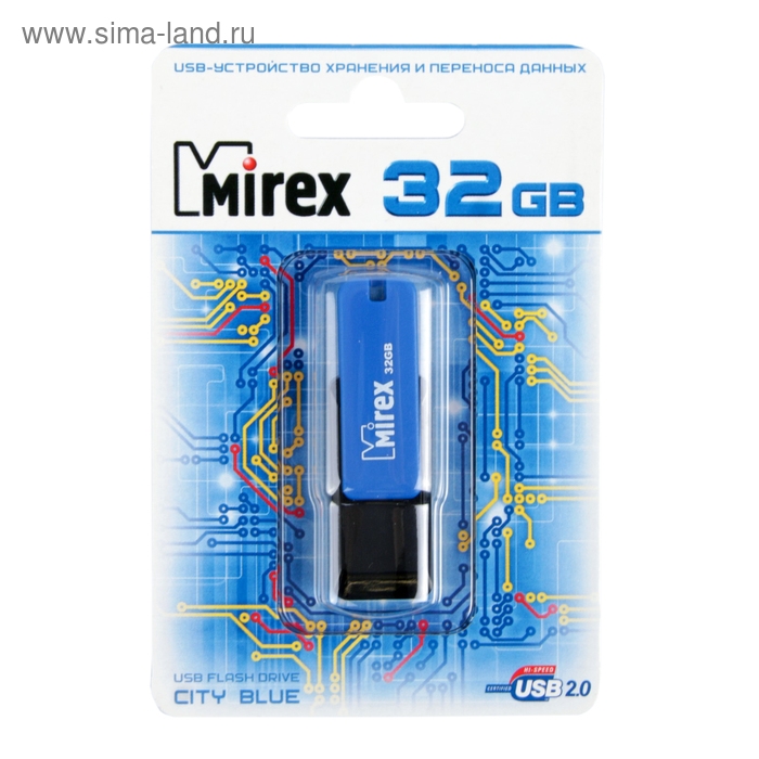 Флешка Mirex CITY BLUE, 32 Гб, USB2.0, чт до 25 Мб/с, зап до 15 Мб/с, синяя