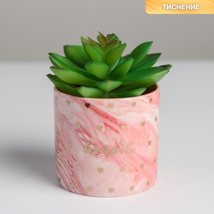 Горшок для цветов керамический с тиснением, кашпо &laquo;Сердца&raquo;, 8 х 7,5 см