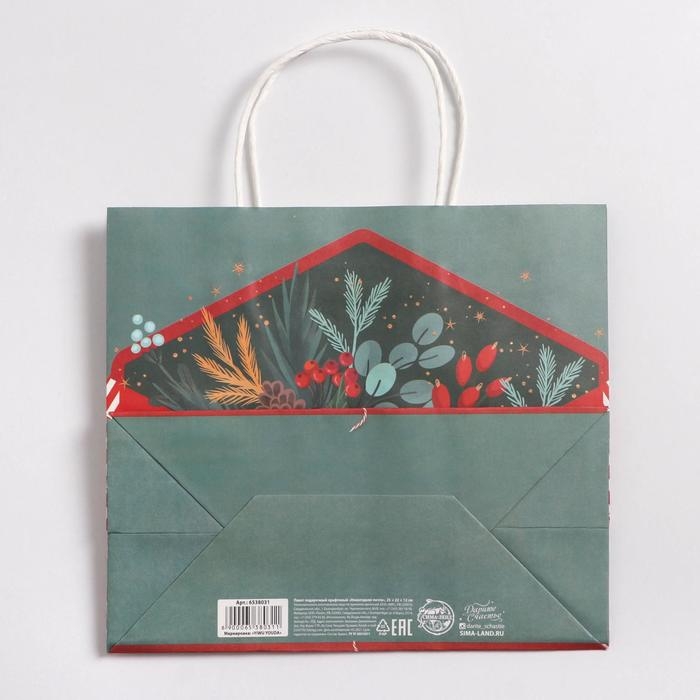 Пакет подарочный новогодний крафтовый &laquo;Новогодняя почта&raquo;, 25 х 22 х 12 см