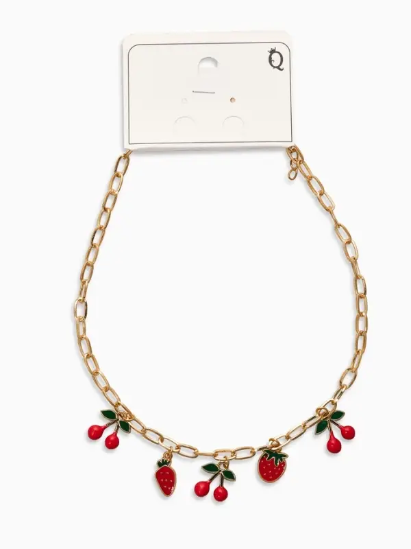 Цепь с подвесками "Вишня-клубника", цвет красный в золоте 40+удл
