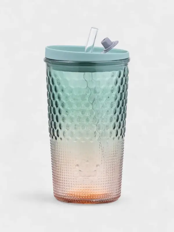 Стакан с трубочкой "Спектр" 500 мл, 8х8х16 см, силиконовая крышка, зеленый